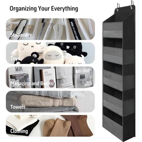 Over Door Organizer 5 Large Pockets Hanging Storage Closet Bathroom Dorm Black - Picture 5 of 7